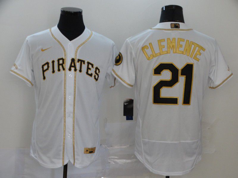 Men Pittsburgh Pirates 21 Clemente White Retro gold character Nike MLB Jerseys